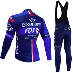 Set Fietsshirt Lange Mouw + Lange Koersbroek 2024 Groupama FDJ Zwart Blauw